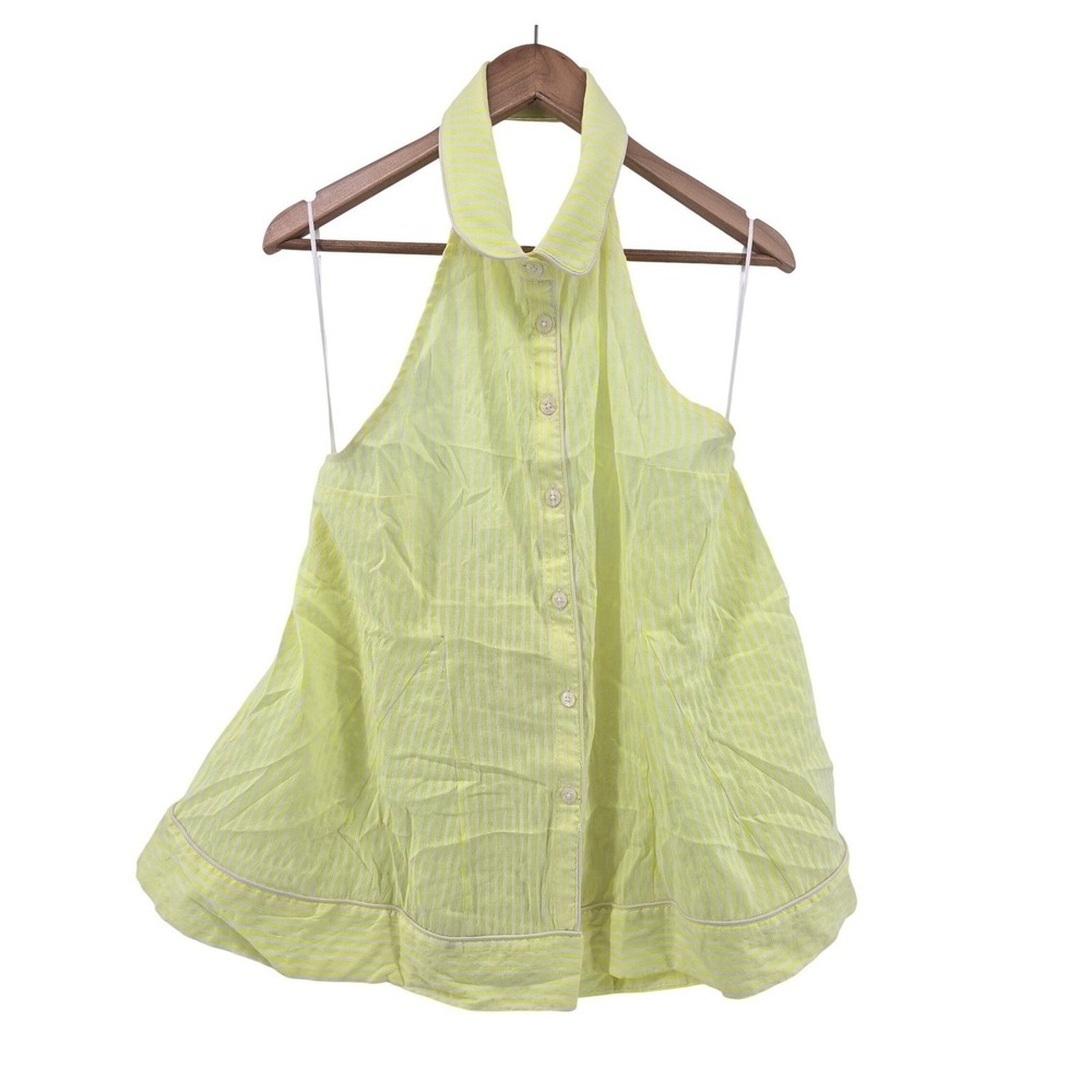 by Anthropologie Halter Top Womens L Striped Button Down Yellow Open Back EUC